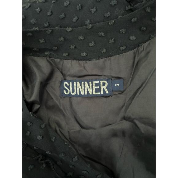 SUNNER Sleeveless Silk Blend Swiss Dot Ruffle V-neck Tunic Navy-Sz S - Picture 6 of 8